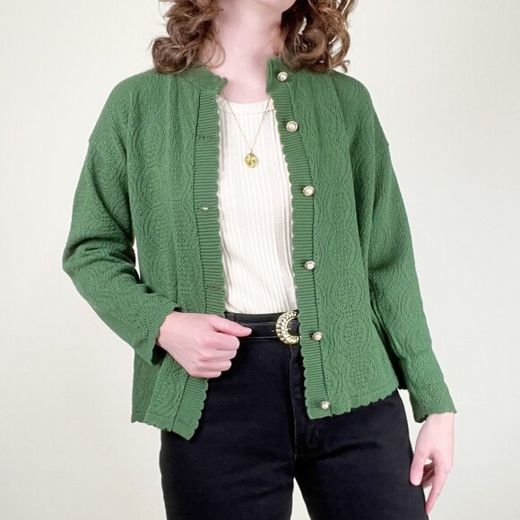 Vintage Pointelle Knit Feminine Cardigan Sweater Old Money Dainty Preppy Femme - Picture 1 of 9